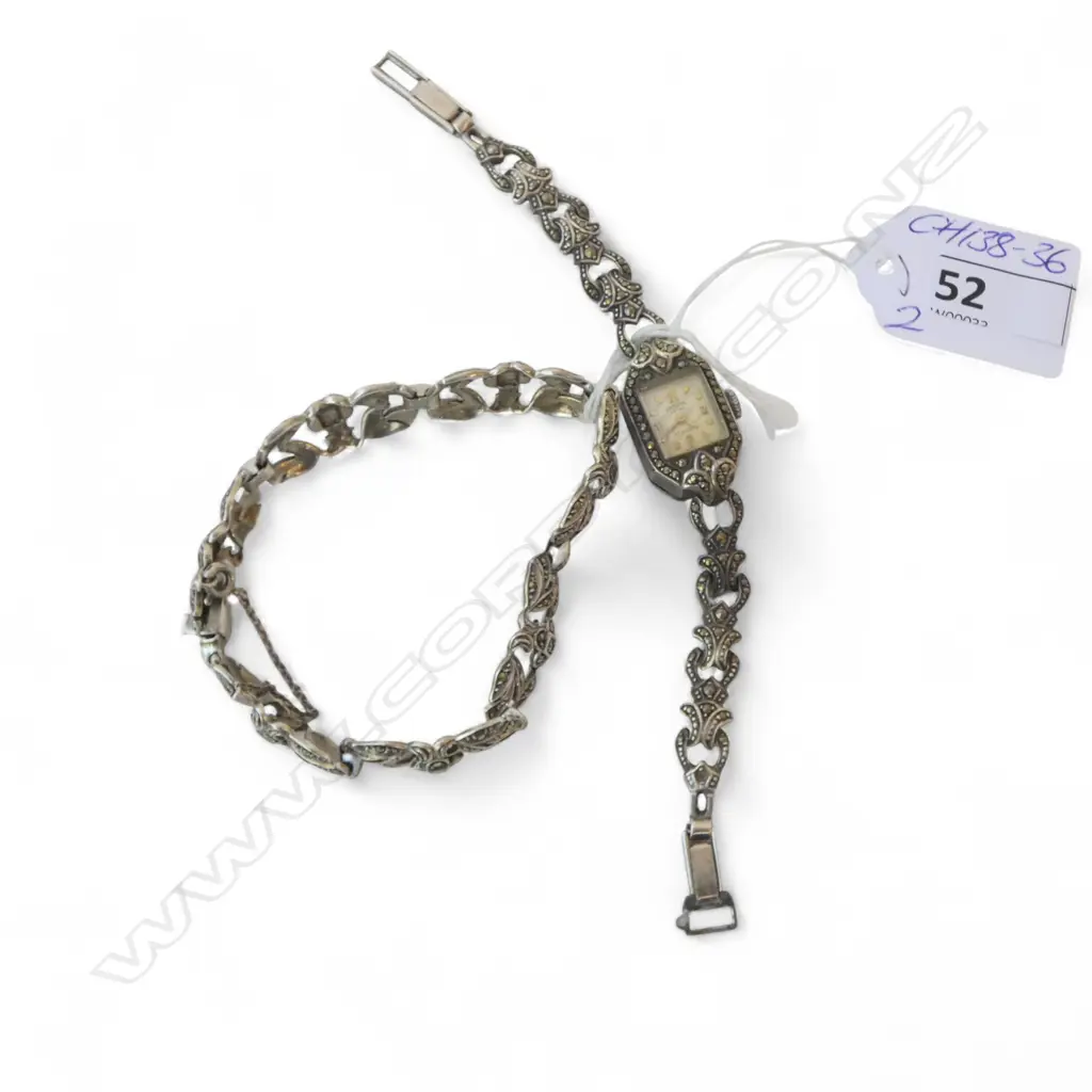 SILVER & MARCASITE VINTAGE BRACELET & WRISTWATCH Image 1++