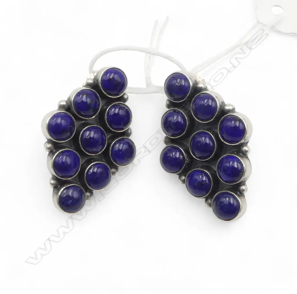 Kirk Smith (Navajo silversmith artist) pair silver & lapis lazuli earrings for pierced ears Image 1++