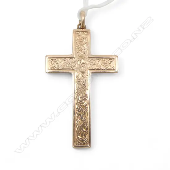 1930's 9ct GOLD ENGRAVED CROSS PENDANT 2gms (engraved with a name & date on other side)