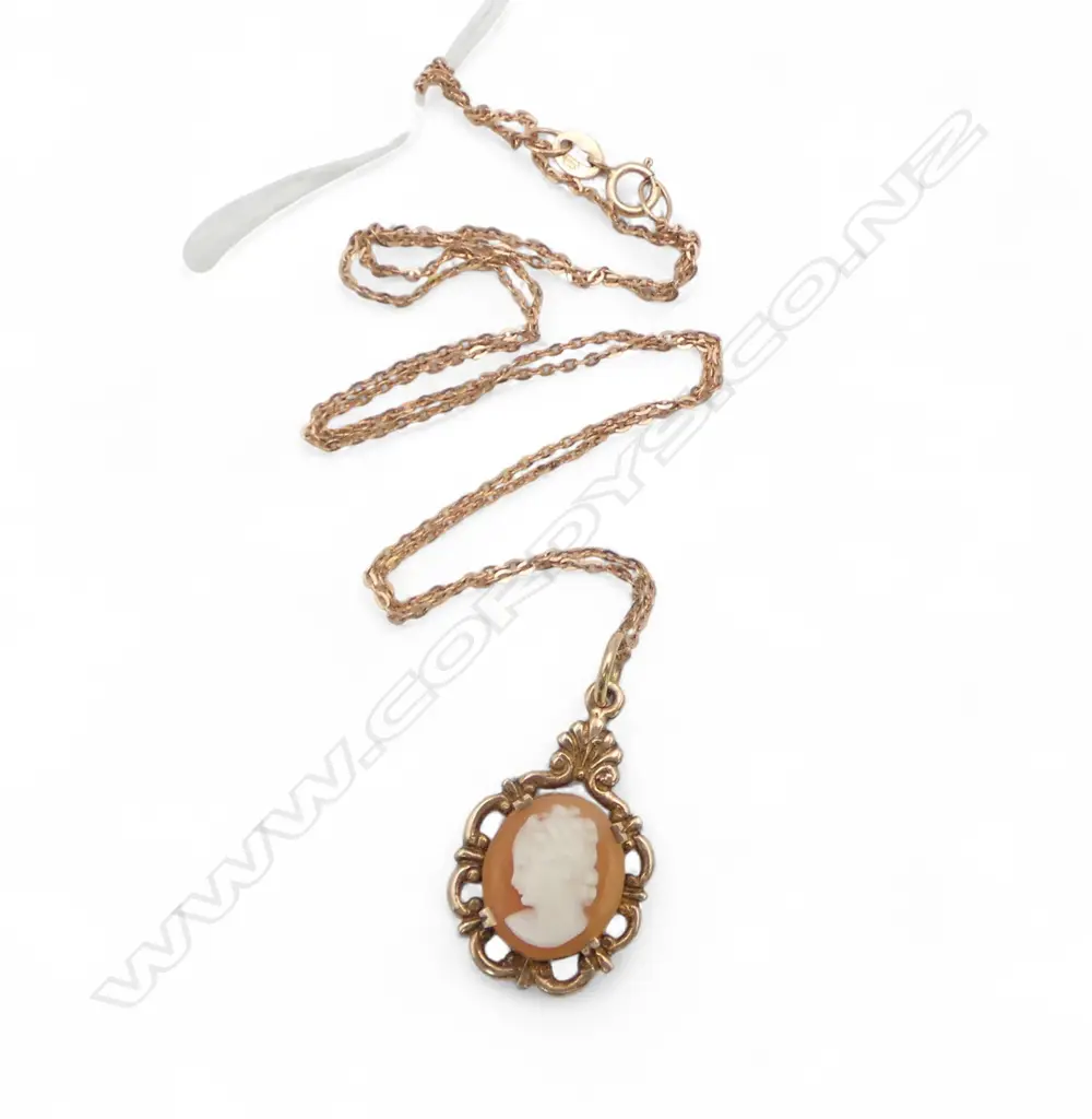 9ct CAMEO & CHAIN, 1.55gm Image 1++