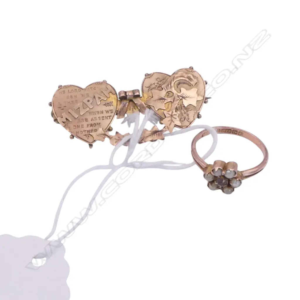 9CT BROOCH & 9CT SEED PEARL? RING, 3.68gms size L Image 1++