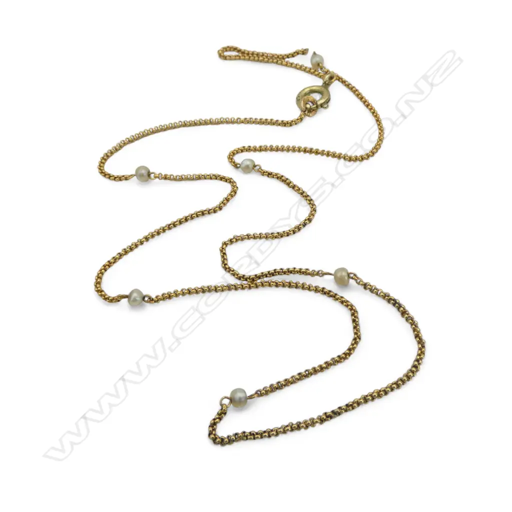 RUSSIAN 14ct GOLD & SEED PEARL NECKLACE L.420mm stamped '56'. 4.2gms CLASP PLATED Image 1++