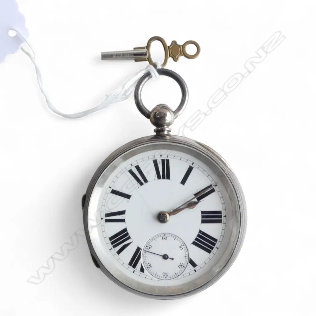 STG SILVER POCKET WATCH, B'HAM 1891 + KEY Image 1++