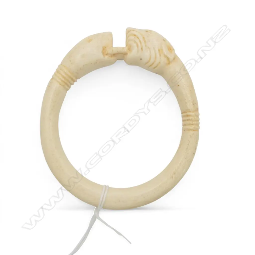 LGE SOLID IVORY BANGLE lion & snake heads opposing  Image 1++
