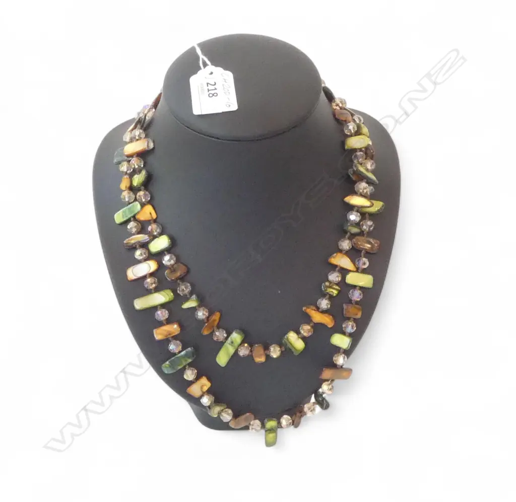 POLISHED SHELL & GLASS BEAD NECKLACE, L.1006mm  Image 1++