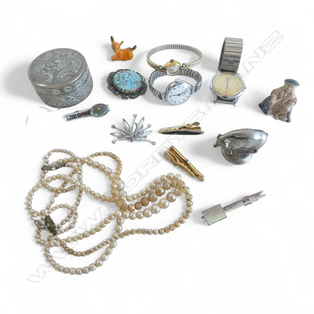 ASST. COSTUME JEWELLERY + ORIENTAL SILVER CONTAINER 55mm dia, 48gms Image 1++