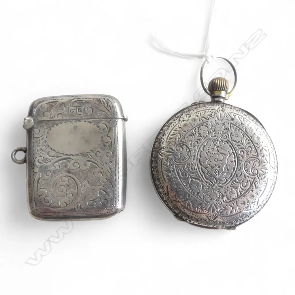 STG SILVER VESTA CASE BIRMINGHAM 1906 12.39gms + .935 SILVER POCKET WATCH (FAULTS) Image 1++