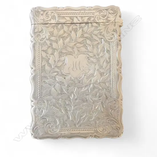 Silver engraved Edwardian card case. Birmingham 1882 45gms