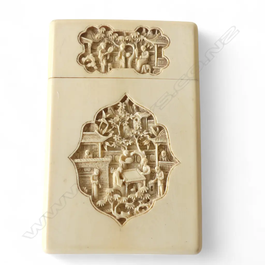 CHINESE CARVED IVORY CARD CASE L115MM Image 1++