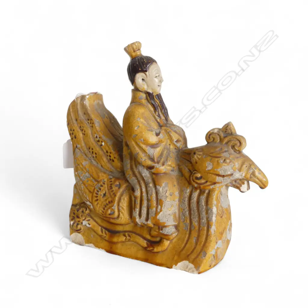 CHINESE GLAZED TERRACOTTA FIGURAL ROOF TILE H220MM Image 1++