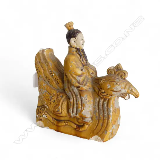 CHINESE GLAZED TERRACOTTA FIGURAL ROOF TILE AF H220MM