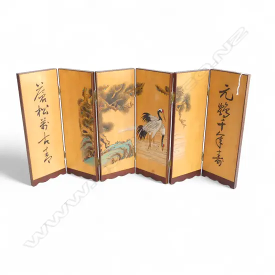 ORIENTAL 6 FOLD SIGNED PAINTED SCREEN H300MM