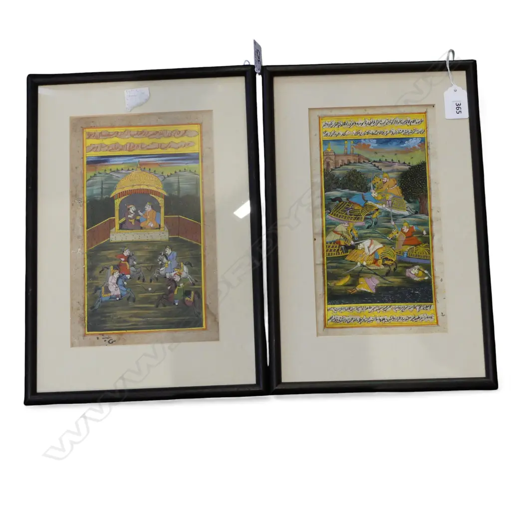 2 MUGHAL PERSIAN PAINTINGS on PARCHMENT, 230 x 330mm framed, 1 no glass Image 1++