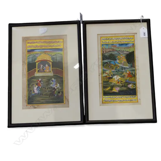 2 MUGHAL PERSIAN PAINTINGS on PARCHMENT, 230 x 330mm framed, 1 no glass
