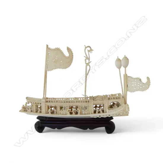 CARVED IVORY CHINESE BOAT ON STAND L250MM