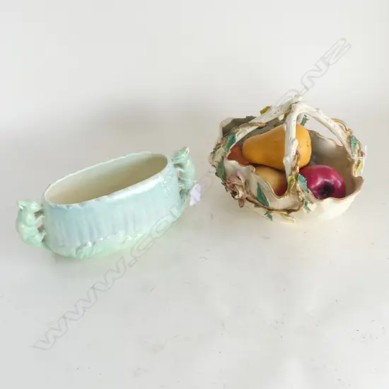 CHINA FRUIT BOWL OF WAX FRUIT AND SYLVAC TROUGH VASE