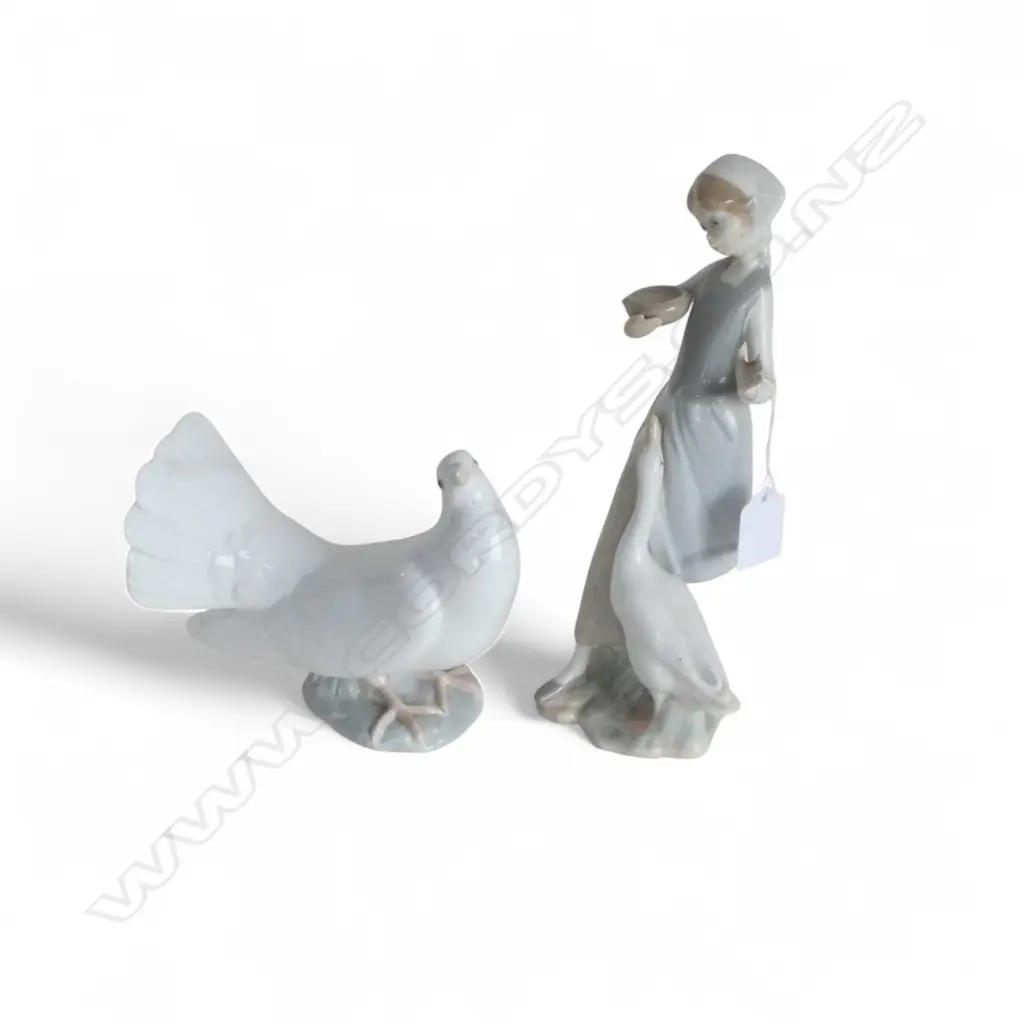 2 LLADRO FIGURES; DOVE & GIRL w. GOOSE Image 1++