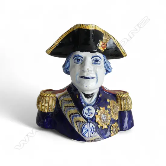 FRENCH FAIENCE CHARACTER JUG OF ADMIRAL HORATIO NELSON H.200mm some faults