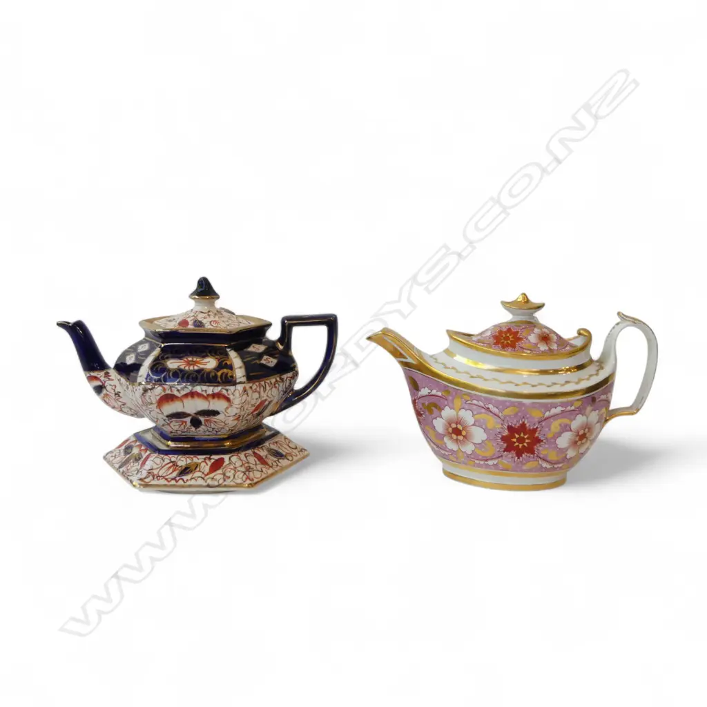 2 TEAPOTS; VINTAGE ARTHUR WOODS & SON IMARI PATTERN on stand & REGENCY ENGLISH CHINA Image 1++