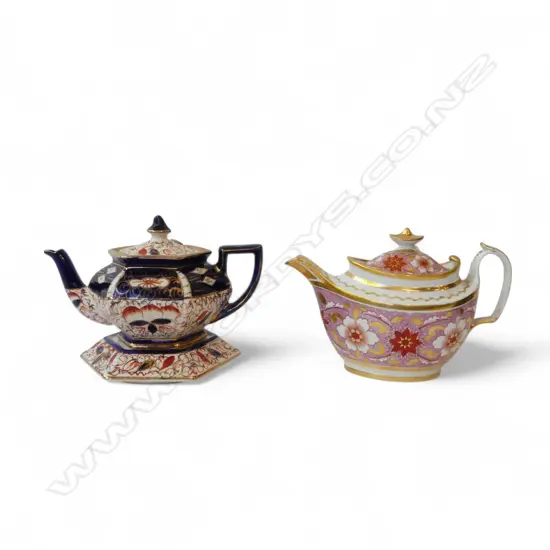 2 TEAPOTS; VINTAGE ARTHUR WOODS & SON IMARI PATTERN on stand & REGENCY ENGLISH CHINA