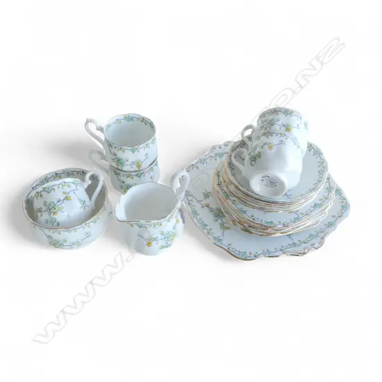 R/A PART TEASET 5CSPS CAKE PLATE C/SUGAR SPRING BLOSSEM PAT