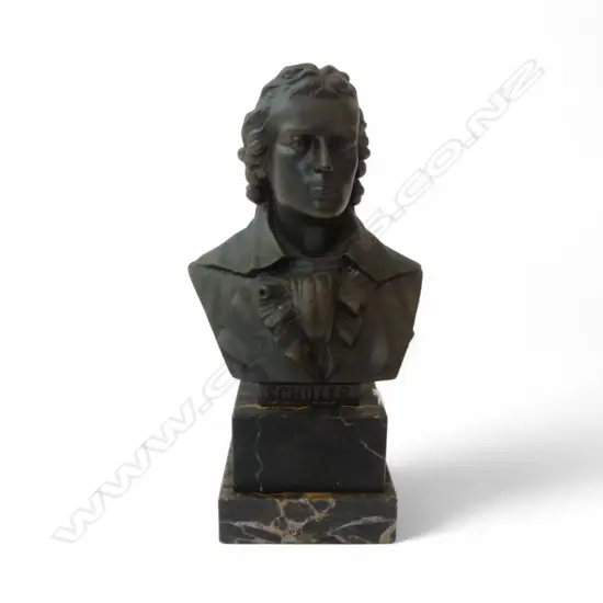 VINTAGE BRONZED BUST OF SCHILLER ON MARBLE BASE H180MM