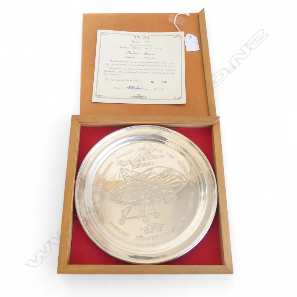 SILVER 'RICHARD WILLIAM PEARSE' PLATE, No.200/600, WITH CERT., Dia.215mm, 409gms Image 1++