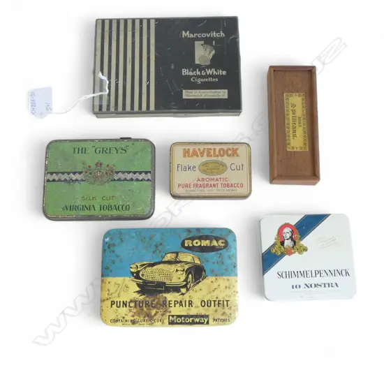 5 VINTAGE TOBACCO TINS + ASST. BONE SPELLICANS