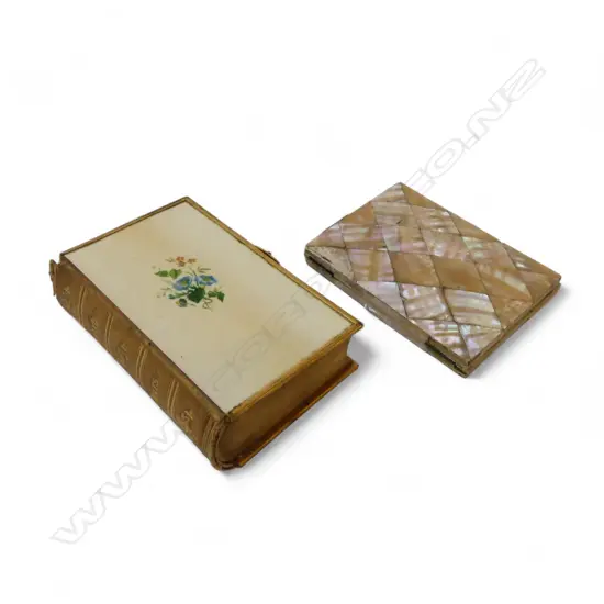 OLD COMMON PRAYER BOOK + VICTORIAN MOP CARD CASE: both w faults