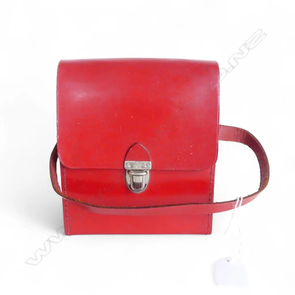 VINTAGE RED LEATHER 'HOMA' TRAVEL CASE 2PCE GLASS & SHOTS  Image 1++