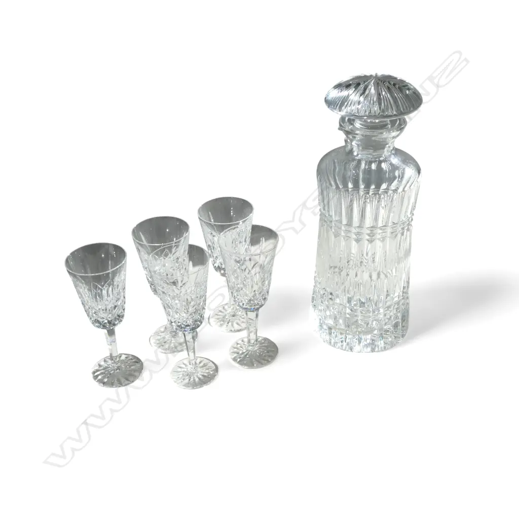 5 WATERFORD CUT CRYSTAL SHERRY GLASSES + CRYSTAL DECANTER H.260mm Image 1++