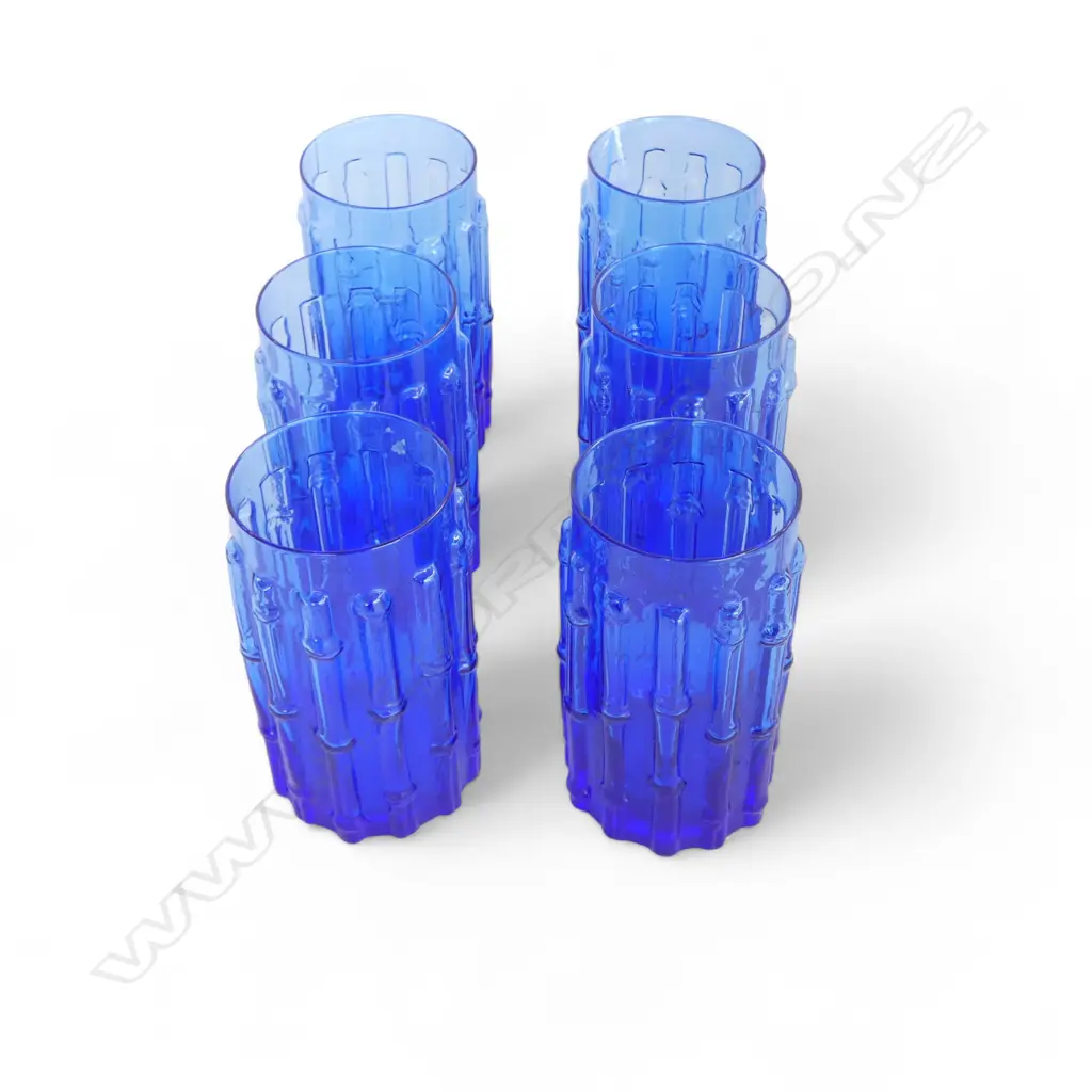6 WATER GLASSES; BLUE BAMBOO DESIGN H.125mm Image 1++