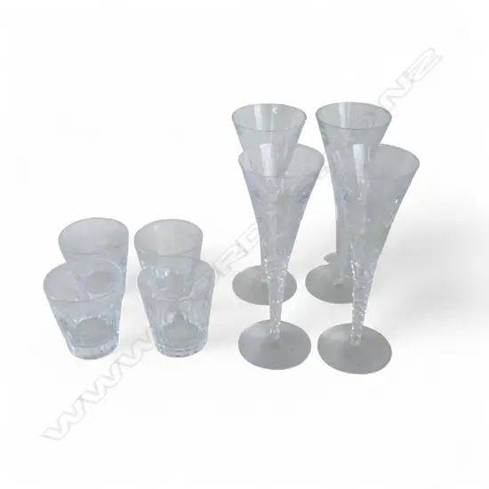 4 MODERN STUART CRYSTAL TUMBLERS + 4 CHAMPAGNE FLUTES