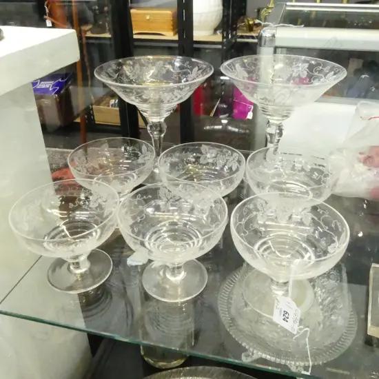 2 STUART CRYSTAL COMPOTES & 6 DESSERT BOWLS