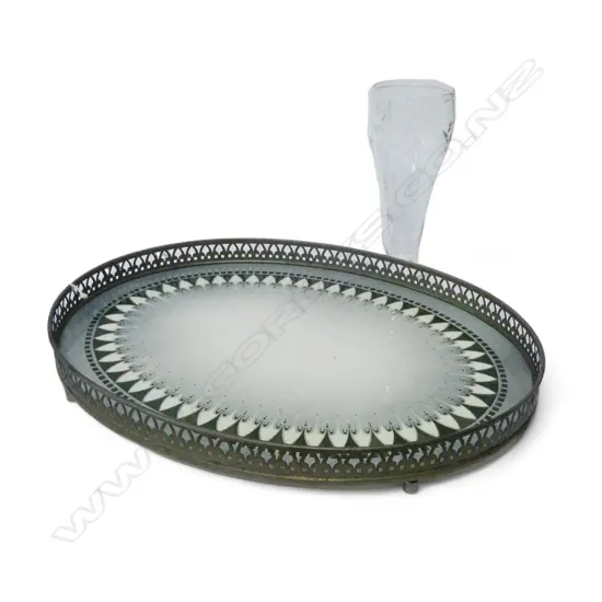 VINTAGE PORCLAIN GALLERY TRAY L410MM & STUART CRYSTAL VASE H190MM