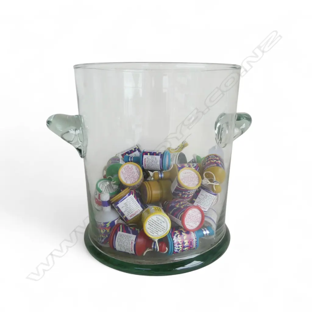 GLASS CHAMPAGNE BUCKET w. ASST. PARTY POPPERS Image 1++