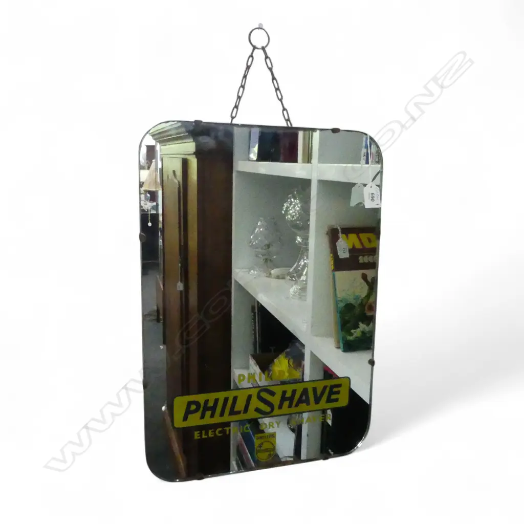 VINTAGE PHILIPS 'PHILISHAVE' ADVERTISING MIRROR 510x355mm Image 1++