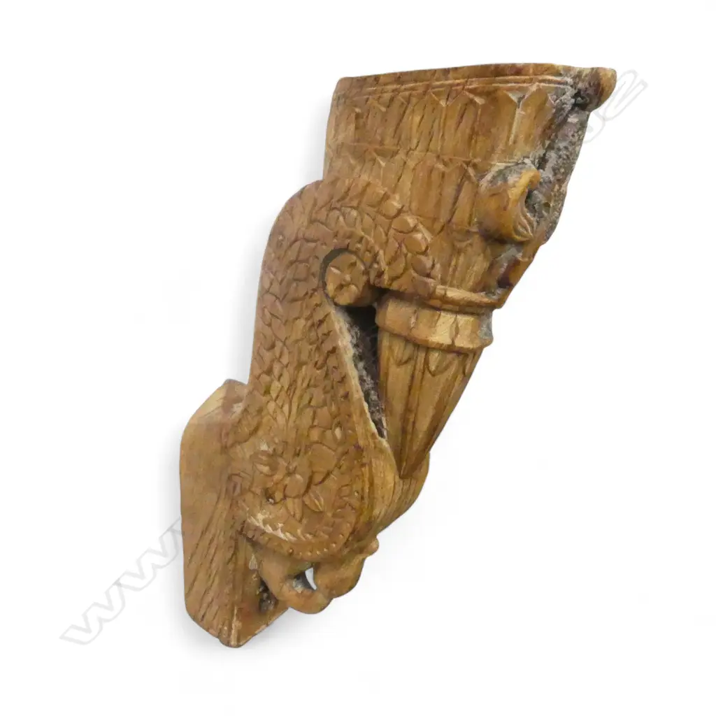 ORNATELY CARVED WOOD INTERNAL DOWN SIDE STRUT REPORPOSED AS CANDLE HOLDER L560MM Image 1++