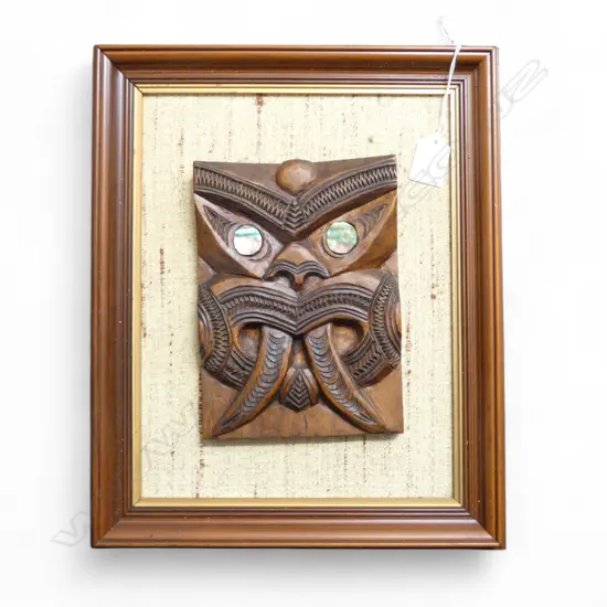 FRAMED WOOD CARVED WHEKU 195x140mm