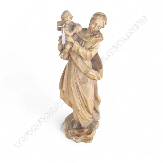 CARVED WOOD MADONNA AND CHILD FIGURE H.490mm