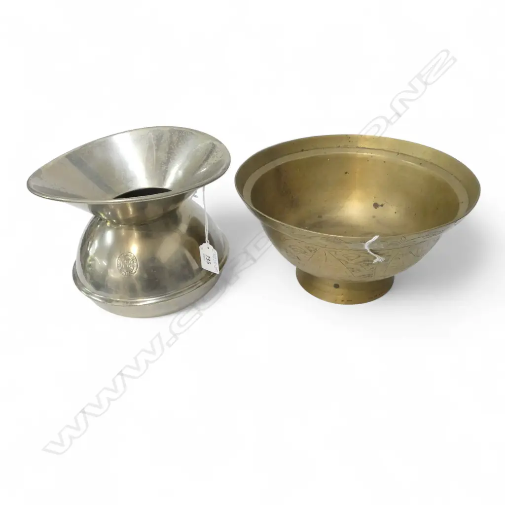 HEAVY ELKINGTON SPITTOON H.165mm + ORIENTAL BRASS BOWL  Image 1++