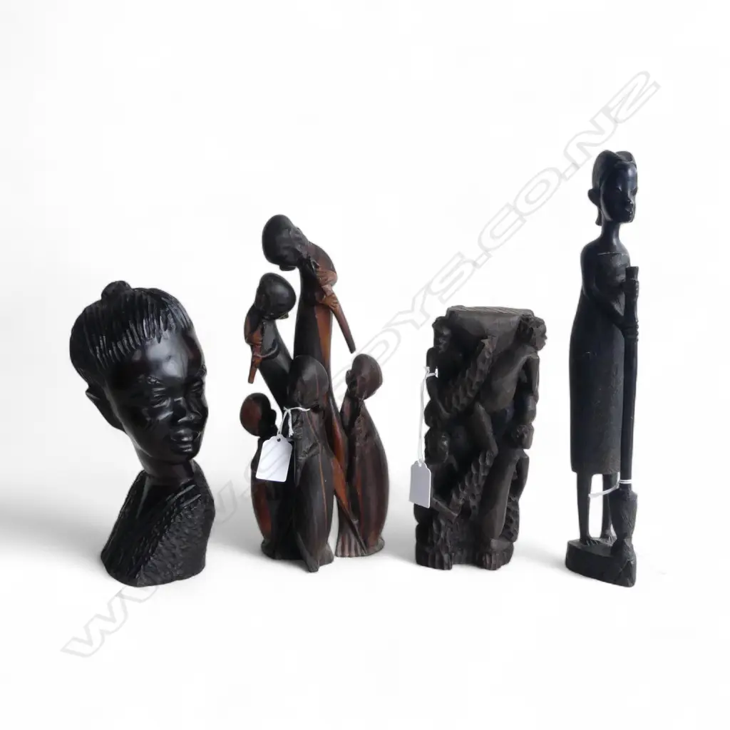 4 AFRICAN HARDWOOD CARVED FIGURES H330MM TALLEST Image 1++