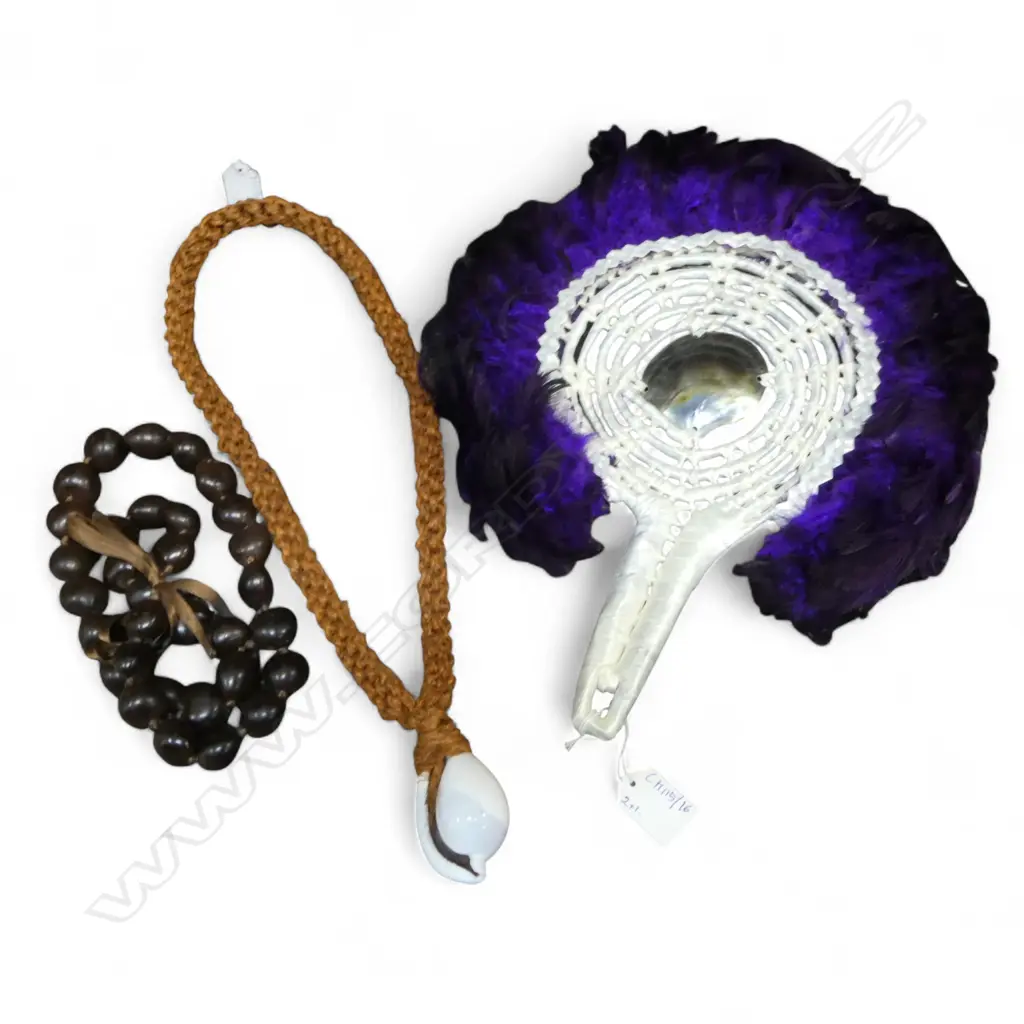 COOK ISLANDS FEATHER FAN + 2 FIJIAN NECKLACES Image 1++