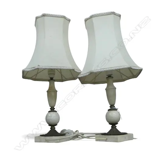 PR OF ALABASTER & GILT METAL TABLE LAMPS H570 CREAM SHADES