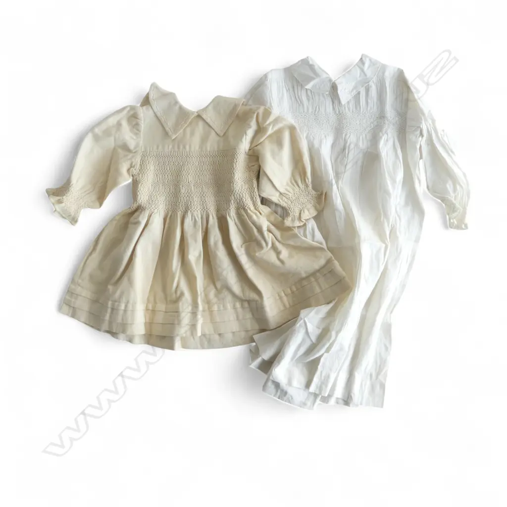 3 old CHILDREN'S GOWNS + lace trimmed handkerchiefs + embroidered handbag Image 1++