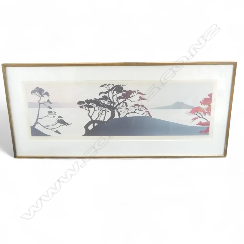 MALCOLM WARR 'RANGITOTO FROM MUSICK POINT' SCREEN PRINT 5/160 290x880mm SIGNED & DATED '83 Image 1++