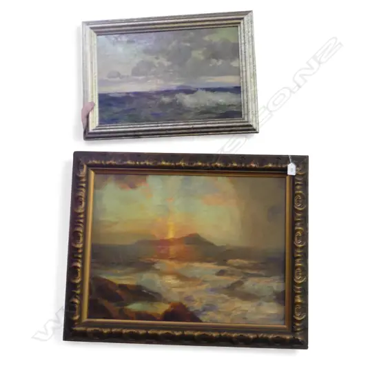 2 COASTAL SCENE PAINTINGS, ONE BY JULIUS OLSEN, OTHER UNKNOWN, 445x585mm