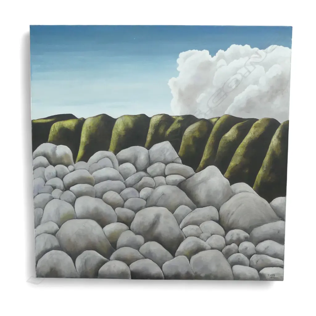 ROCKY LANDSCAPE, ACRYLIC ON CANVAS, SIGNED JON LEES, 760 X 760MM Image 1++