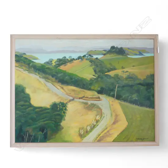 COBBER SMITH, LANDSCAPE (WAIHEKE ISLAND?) ACRYLIC ON BOARD 605x815mm
