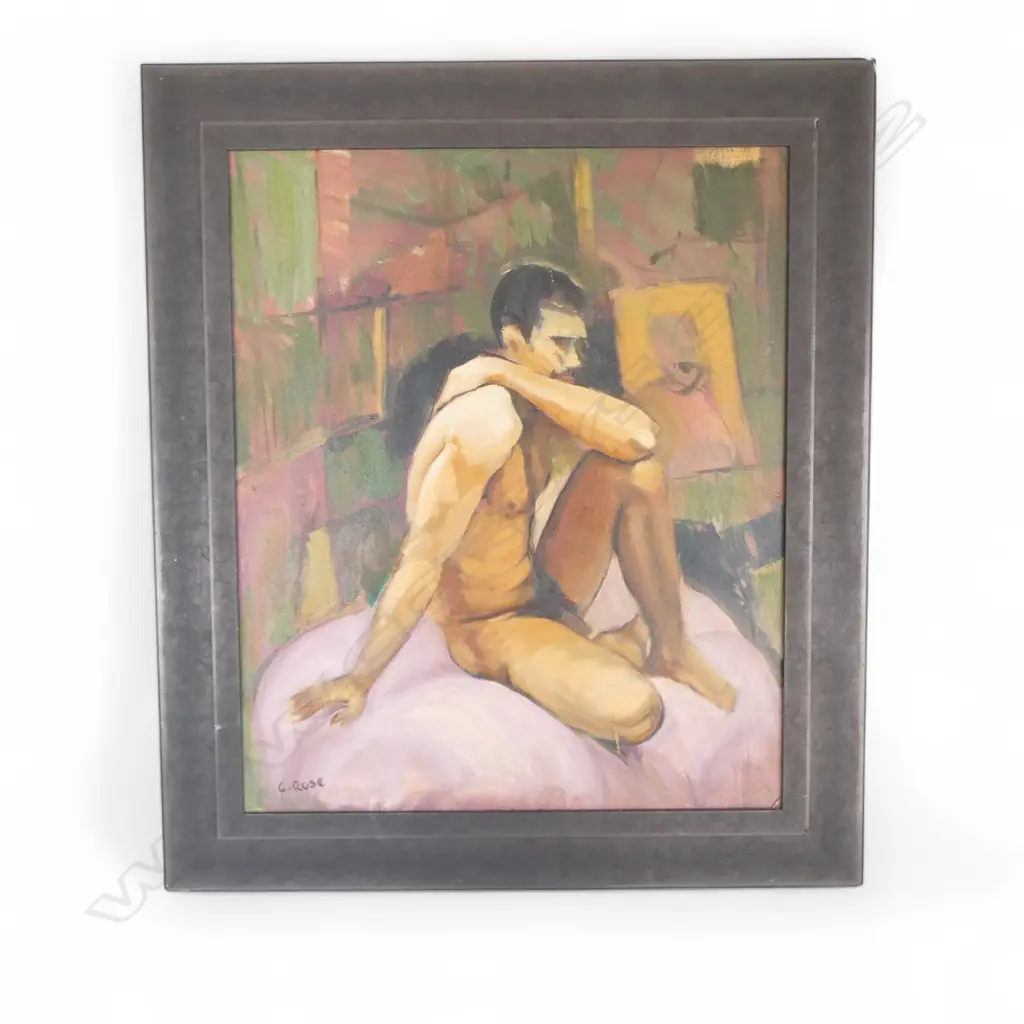 CHARLES ROSE (1921-2017), MALE NUDE, OIL ON CANVAS 580x480mm Image 1++